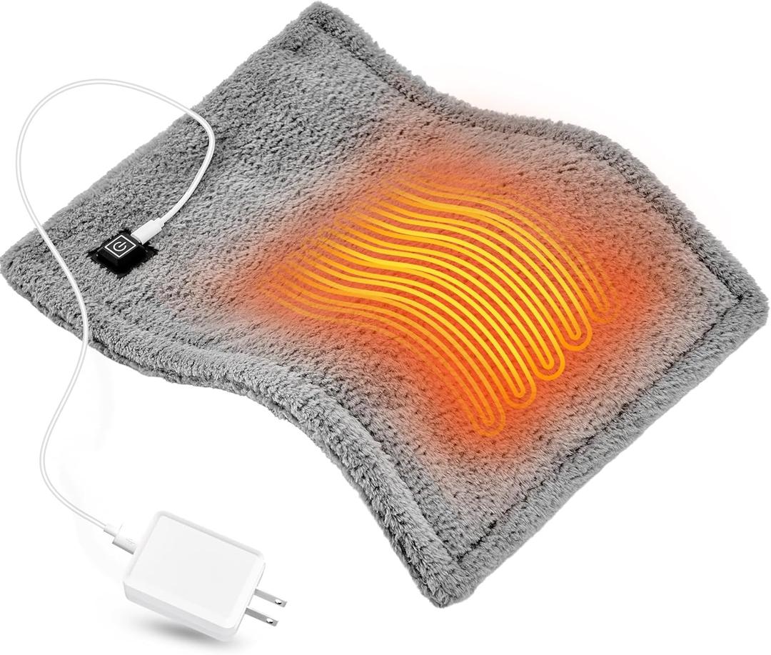 USB Heating Pad, 5V 3A Fast Heating with 3 Heat Settings & Auto Off, Travel Heating Pad for Neck, Shoulder, Back,Knee & Period Cramps. 12"x16" Fleece Heated Pad with USB-A to USB-C Cable, Grey