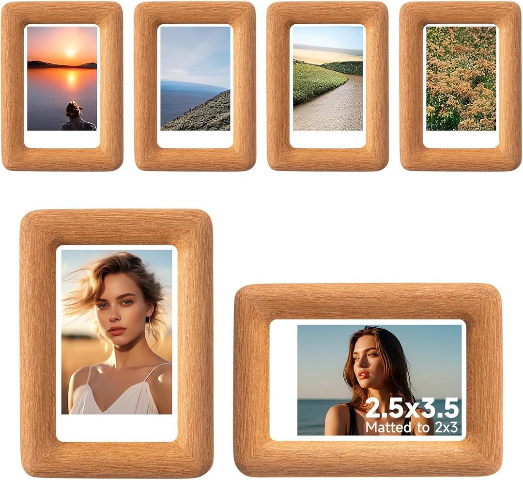 Novabright 4 Pack Wooden Picture Frame 2.5x3.5 with Mat for 2x3 Photos, Solid Teak Wood Small Picture Frames, Tabletop and Wall Mount Display