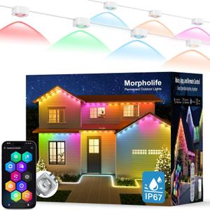Permanent Outdoor Lights - 100FT Smart AI RGB+IC LED with 72 Lights, IP67 Waterproof, 75+ Scene Modes, Alexa/Google/Remote Control Enabled, DIY Music Sync for Christmas, Holiday & Home Decor, White