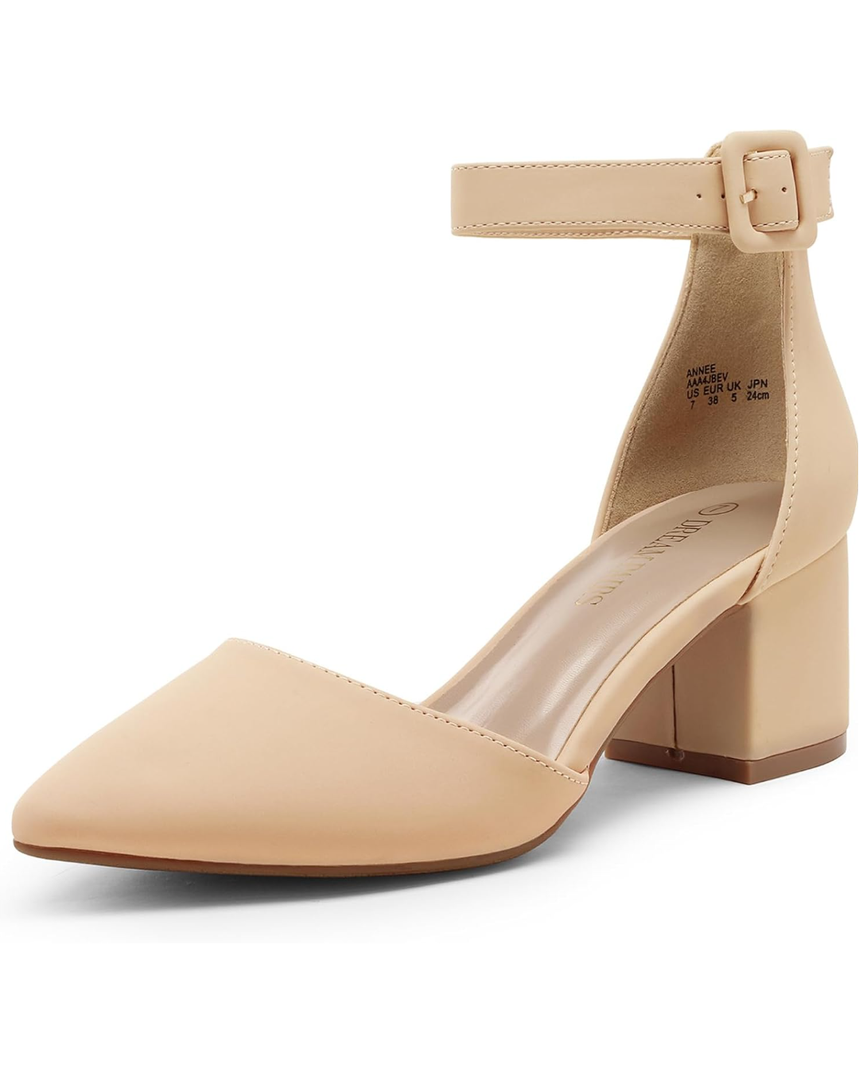 DREAM PAIRS ANNEE Pointed Toe Low Chunky Heels Pump Shoes 7