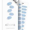 ohora Semi Cured Gel Nail Strips (N Cream Sky) - Blue, Solid, Works with Any UV/LED Lamps, Salon-Quality, Long Lasting, Easy to Apply & Remove - Includes 2 Prep Pads, Nail File & Wooden Stick