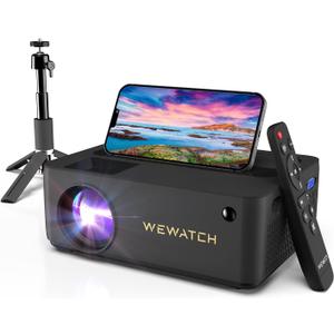 WEWATCH Projector, Native 1080P Bluetooth Projector with 12" Tripod Stand, 13500L Portable Outdoor Mini Projector, Movie Projector Compatible with TV Stick, Smartphone, Laptop, PS5, HDMI, USB, AV, VGA