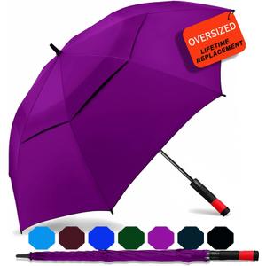 SIEPASA 62 Inch Large Golf Umbrella Windproof Waterproof Auto Open | Oversized Double Canopy Vented, 210T Waterproof Pongee Fabric, Light Fiberglass Frame, Unique Red Foam Handle
