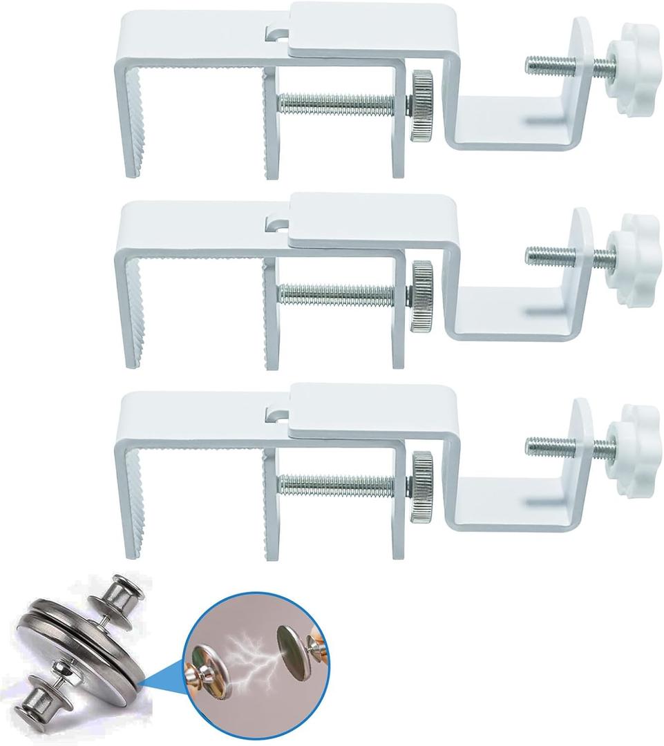 Outside Mounted Blinds Curtain Rod Bracket Attachment, 1.3 - 2 inches Wide Track, Tool - Free & Drill - Free, with Installation Guide and Curtain Magnet Buckle White-3pcs(US patent application)