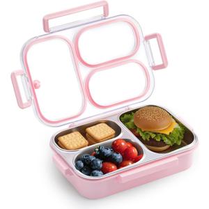 Kabbas Stainless Steel Bento Box Kids & Adults - 25 oz Leakproof Lunch Box with 3 Compartments, Premium 304 Stainless Steel Lunch Box for Kids, Dishwasher Safe, Suitable for School, Office, Outside