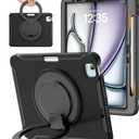 BATYUE Case for iPad Air 11" M2/M3, Air 4/5 10.9", iPad Pro 11" 1st-4th Gen (2018-2022) - Protective Shockproof Cover with Pencil Holder & Multi-Angle Ring Stand, Black