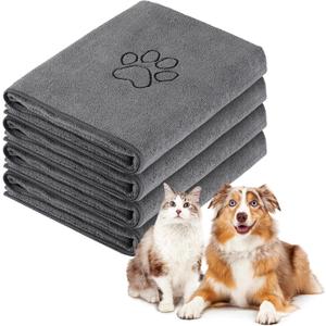 Chumia 4 Pack Dog Towels for Drying Large Microfiber Grooming Tools Absorbent Soft Bath Supplies with Embroidered Paw for Small Medium Pet Products(30 x 50 Inch,Gray)