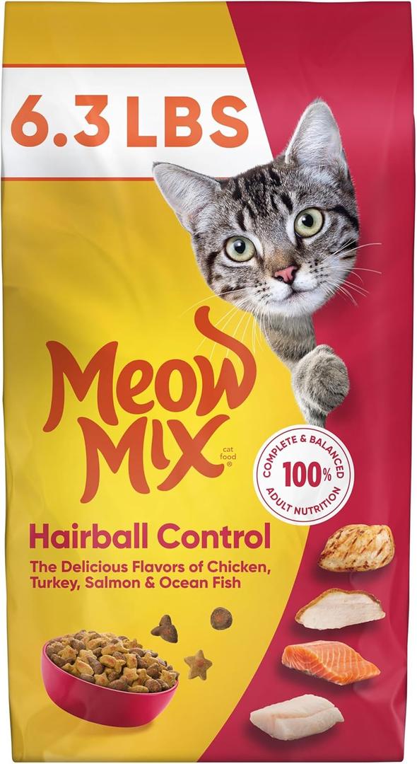 Meow Mix Hairball Control Dry Cat Food for Adult Cat, 6.3 lb. Bag, BBD: AUG 10/2027