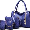 Pahajim Women Fashion Handbags set 4pcs PU Leather shoulder Bags Tote Bags Wallets Butterfly Chain Accessories (Blue)