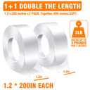 Double Sided Tape Heavy Duty 2 Pack, 1.2 Inch x 400 Inch Extra Large Nano Double Sided Adhesive Tape for Walls, Carpets, and Posters - Removable Reusable, Washable(33.3FT)