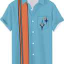 QIVICIMA Men's Retro Bowling Shirts 50s Rockabilly Style Button Down Shirts Vintage Style Camp Shirt (Large)