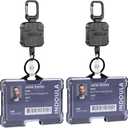 2 Pack Retractable Horizontal Badge Holders:Hold 1-4 Cards with 31.5" Retractable Keychain,Black