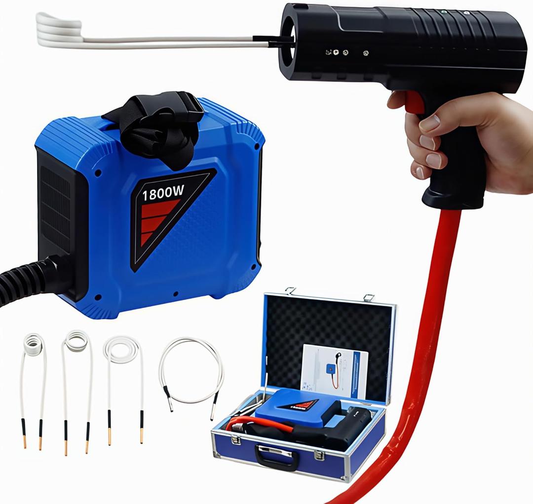 1800W 110V Magnetic Induction Heater Bolt Remover Kit With 4 Coil, Flameless Auto Heater for Rusty Screw Removing, Rotated Handle Handheld Portable Heater for Home Car Repair