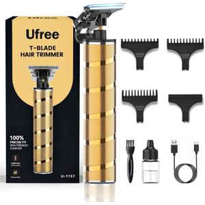 Ufree Hair Trimmer & Beard Trimmer for Men Professional, Electric Razor Shavers for Men, T Blade Precision Edgers Liners, Barber Clippers for Hair Cutting Mustache Facial, Mens Gifts (Gold)