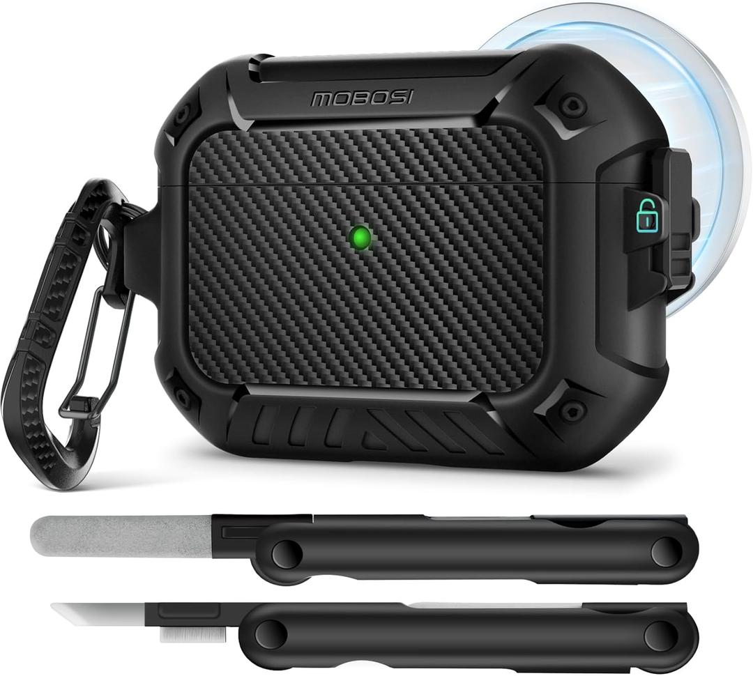 MOBOSI for AirPods Pro 3 Case, Compatible with AirPod 3rd Generation Cover [Compatible with MagSafe] with Lock&Keychain&Cleaner Kit, Full Body Shockproof Protective Hard Shell (2025), Black