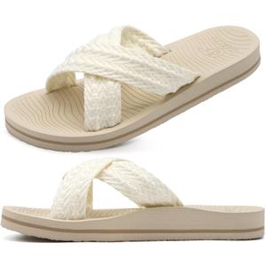 COFACE Womens Orthopedic Sandals Comfortable Orthotic Soft Cushion Recovery Plantar Fasciitis Walking Slip On Ladies Cloud Cross Slides for Woman (10, Beige)