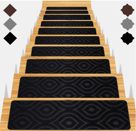 Stair Treads for Wooden Steps 15pcs - 8x30in Carpet Stairs Runner Indoor Non-Slip Stair Mats for Kids Elders and Pets (Flower Brown)
