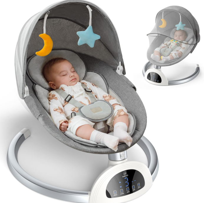 Electric Baby Swing for Infants to Toddler, Bluetooth Baby Rocker with Music Speaker, Protable Bouncer, 5 Sway Speeds 3 Seat Positions, Remote Control for Indoor, Boy, Girl
