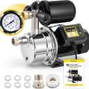 3/4 HP Water Pressure Booster Pump for Home 1050GPH Shallow Well Jet Pump with Pressure Tank Auto ON/OFF Stainless Steel Self-Priming System Pressure Switch for Whole House, Garden, Lawn