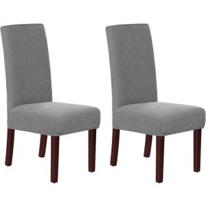 H.VERSAILTEX Stretch Dining Chair Covers Set of 2 Chair Covers for Dining Room Parsons Chair Slipcover Chair Protectors Covers Dining, Feature Textured Checked Jacquard Fabric, Dove
