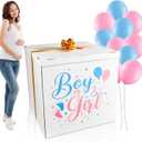 28 Inches Extra Large Gender Reveal Gift Box Kit with Oversized One Sided Printing Box Giant Pull Bows Balloon Ribbon for Gender Reveal Baby Shower Birthday Party Decor Supplies Not for Heavy-Duty