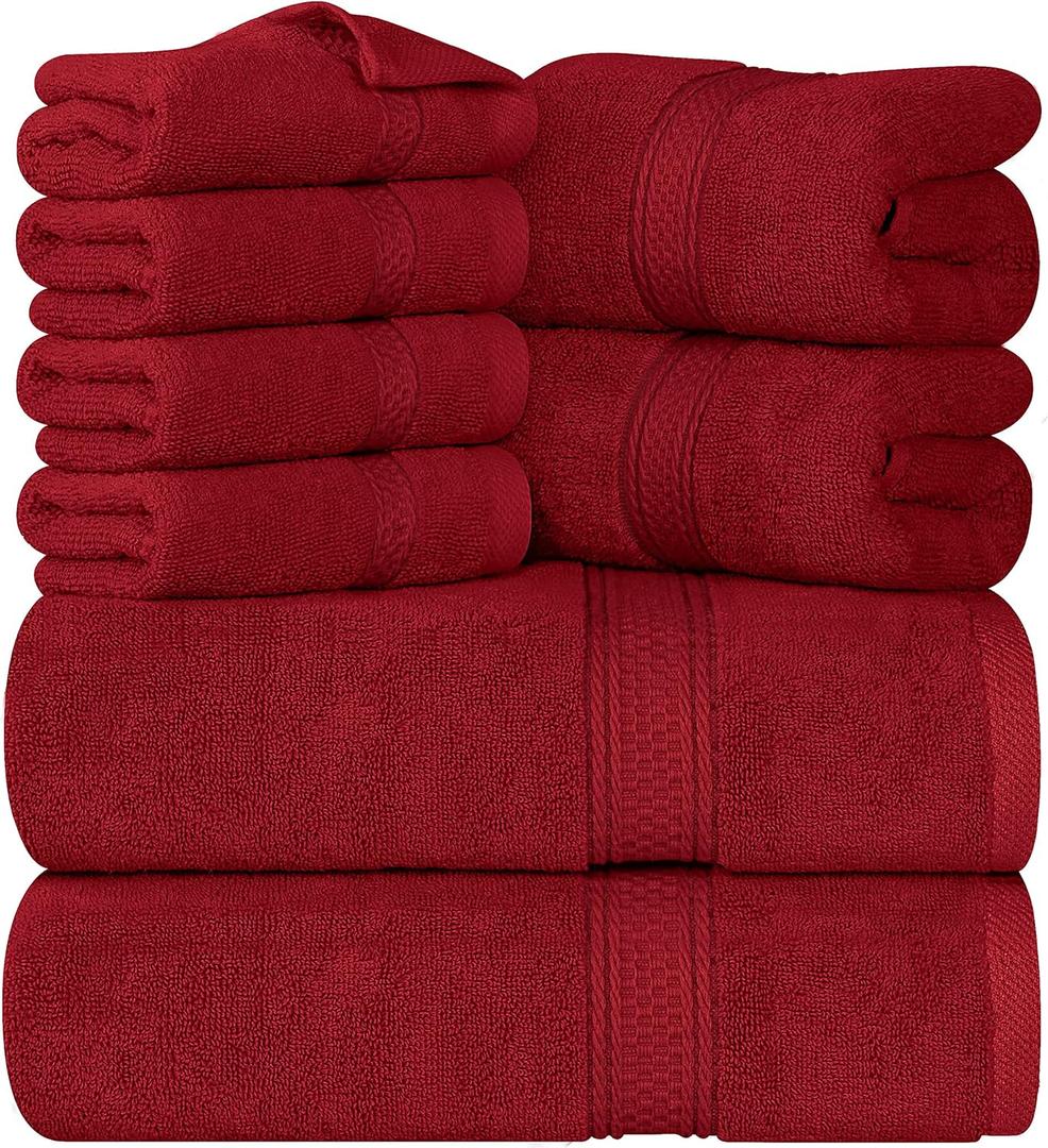 Utopia Towels 8 Piece Premium Towel Set, 2 Bath, 2 Hand, and 4 Wash Cloths, 600 GSM 100% Ring Spun Cotton, Highly Absorbent Towels for Bathroom, Gym, Hotel, and Spa, Red (8 Pieces Towel Set, Red)