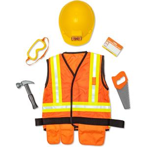 Melissa & Doug Construction Worker Role Play Costume Dress-Up Set (6 pcs) Pretend Construction Worker Outfit, Toddlers Ages 3+