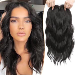 PANEWAY Hair Topper 16Inch Hair Toppers For Women Wavy Curly Dark Brown Clip In Synthetic Wiglets Pieces For Women (4-8)