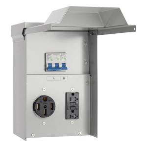 Briidea Temporary Power Outlet Panel, RV Panel Outlet with a 20, 50 Amp Receptacle Installed, Prewired, Weatherproof