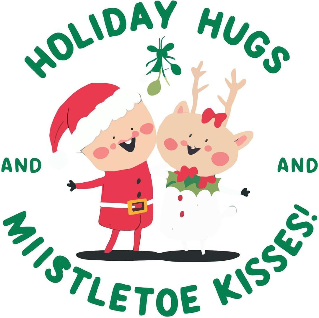 Family Holiday Hugs and Mistletoe Kisses Vibrant Cartoon Wall Decal Decoration Cute Santa Claus Costume and Friend Christmas Holiday Gift Lasts Years and Easily Removable - Size: 40 in(W) x 36 in(H)