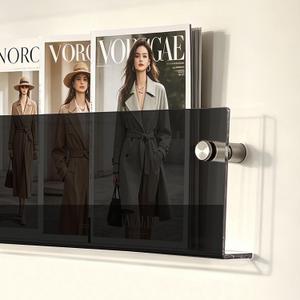 2-Pack Black Acrylic Magazine Holder Brochure Holder, 24 Inch Hanging Magazine Rack with Hardware, Floating Bookshelf Brochure Display Organizer for Home, Office, Reception Area