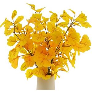 Funzhan 4 Pack Artificial Ginkgo Biloba Stem 29 Inch Long Yellow Leaves Branch Autumn Plant Decor Realistic for Home Vase Filler Wedding Centerpieces Decoration DIY Floral Arrangement