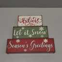 Glitzhome Wooden Block Sign, Christmas Table Decorative Signage, Believe Let It Snow Season's Greetings, 11.81 x 1.57 x 10.59 inches, MDF, Farmhouse Wood Block Decor (Multicolor)