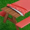 Sorfey Picnic Table Cover with Bench Covers -Fitted with Elastic, Vinyl with Flannel Back, Fits for Table 30"x 96" Rectangle, Water Proof, Solid Red Design