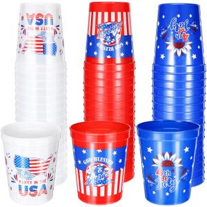 48 Pieces Patriotic Plastic Cups 4th of July Party Supplies Cups American Flag Stars Red White Blue Party Cups Independence Day Party Decoration Disposable Plastic Cups Drinkware for Labor Day (16oz)