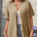 Saodimallsu Womens Oversized Cardigan Sweaters Short Sleeve Button Down Casual Lightweight Loose Knit Trendy Cardigans (Beige)