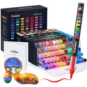 Overseas Acrylic Paint Markers 60 Colors, Brush Tip Paint Pens with Automatic Ink Control System, Quick Drying Liquid Ink Acrylic Marker for Rock, Wood, Canvas, Glass, Fabric, Metal, Plastic, Rubber