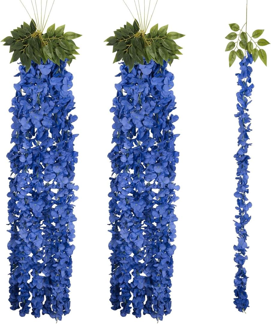 12PCS Royal Blue Wisteria Hanging Flowers 6.4FT Artificial Hanging Wisteria Flowers for Decoration for Wedding Arch, Backdrop, Garden Party Decor (Royal Blue)