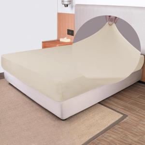 Soft Stretch Twin Fitted Sheet Only - Jersey Knit & Cozy T-Shirt Like, 4-Way Stretchy Snug Fit & Wrinkle Free, No More Slipping Mattress Sheets - Creamy Beige, Twin