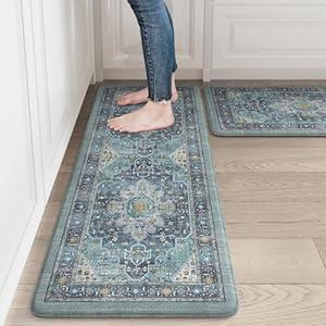 LEEVAN Kitchen Mats for Floor Non-Slip, Blue Cushioned Anti Fatigue Mat 2 Piece, Memory Foam Kitchen Mat Waterproof, Ergonomic Standing Mat for Bar, Office, Desk, Laundry