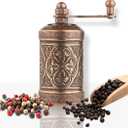 Decorative Handmade Black Pepper Grinder, Refillable Turkish Spice Mill with Adjustable Coarseness, Manual Pepper Mill with Handle, Spice Grinder with Hand Crank 8 cm-3.1 inch (Bronze)