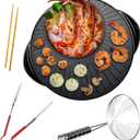 OVENTE Electric Hot Pot and Grill Combo, 2-in-1 Portable Countertop Cooker with Temperature Control Perfect for Korean BBQ, Shabu Shabu and Soup with Free Strainer, Chopsticks and Tong, Black GH10133B