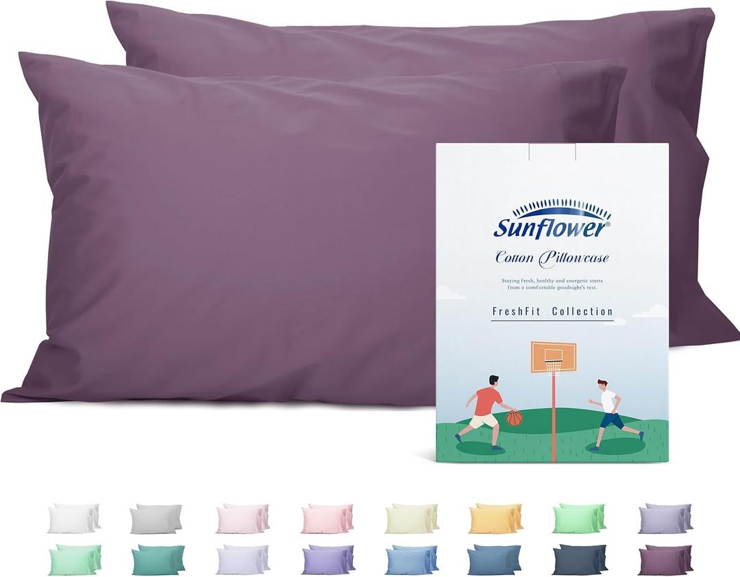 Sunflower Queen Pillowcases Set of 2, 100% Cotton Queen Size Pillow Cases 2, 2030 inches Dark Purple, Soft and Breathable