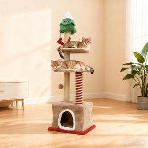 82" Tall Cat Tree,Giant Cat Tree for Indoor Cats Large Adult, Heavy Duty Cat Tree Tower, Extra Large Cat Trees with Scratching Posts, Cat Condos, Hammock,Top Perch,Ramp (Brown, M)