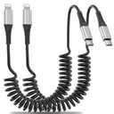 Coiled USB C to Lightning Cable for Car 2 Pack, 3FT Apple Carplay Cable, Short Retractable iPhone Charger Fast Charging Cord for iPhone 14 13 12 11 Pro Max Xs X Xr 8/Airpods