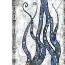 iKNOW FOTO Vertical Canvas Wall Art Abstract Grey and Blue Octopus Painting Printed on Canvas Sea Life Picture Poster Gallery Wrap Vintage Farmhouse Home Décor Ready to Hang 20x40 Inches