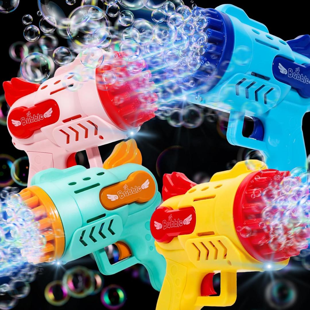 Roberly 4PCS Bubble Machine Gun, 29 Holes Bubble Gun with 4 Bottle Refill Solution & LED Light for Party Favors Summer Toy Birthday Gift