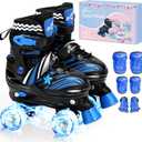 Sportneer Kids Roller Skates: 4 Size Adjustable Quad Skates with Light Up Wheels for 5-8, 8-12 Girls Boys Kids Toddlers Beginners, Birthday Gift with Protective Gear Set for Outdoor Indoor, S (30-33)