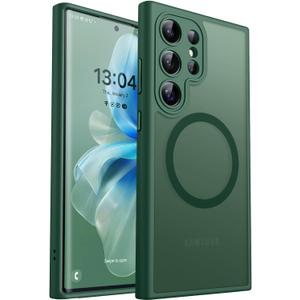 CANSHN Designed for Samsung Galaxy S22 Ultra Case [Full Camera Protection] [Compatible with MagSafe] Translucent Matte Shockproof Protective Phone Cover 6.8 Inch - Deep Green