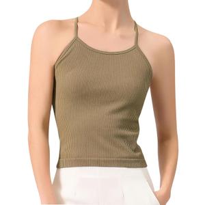 Women's Camisole Tank Tops Ribbed Summer Sleeveless Cute Crop Tops for Women (Khaki)